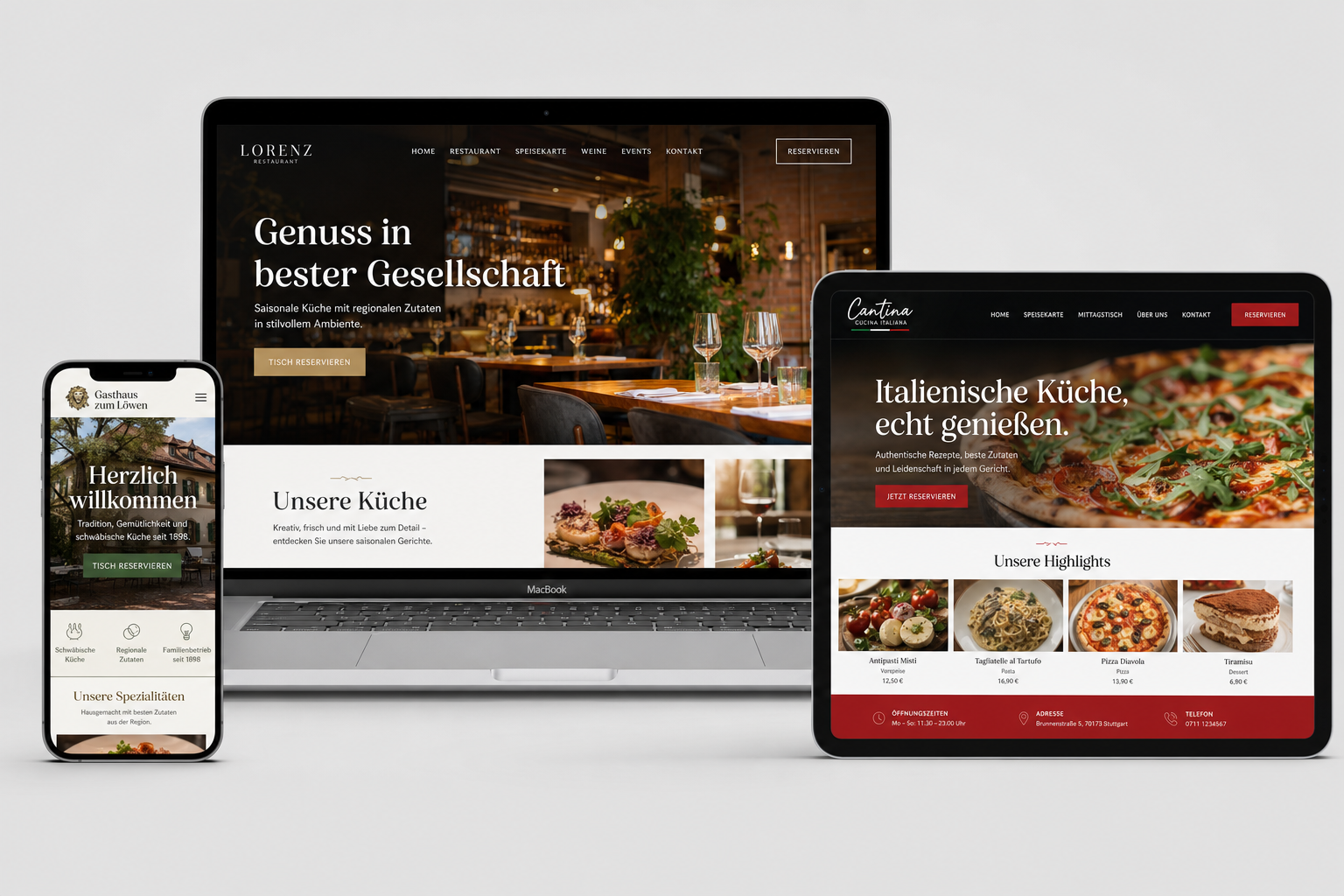 Gastronomie-Webseiten von Webnamic auf MacBook, Tablet und Smartphone